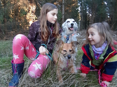 2 Waldkinder mit neuen Hunden